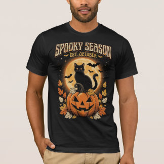 Griezelig Seizoen Zwarte Kat Halloween T-Shirt – V