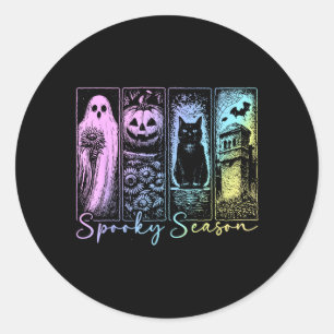 Griezelig Seizoen Zwarte Kat Pompoen Halloween Her Ronde Sticker