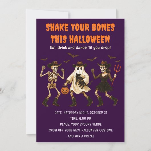 Griezelig Skelet Halloween Uitnodiging (Voorkant)