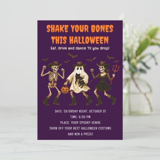 Griezelig Skelet Halloween Uitnodiging (Staand voorkant)