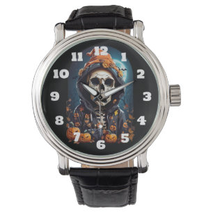 Griezelig Skelet & Herfst Pompoenen Halloween Horloge