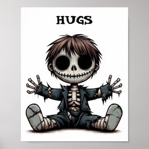 griezelig skelet jongen geven knuffels cartoon kun poster