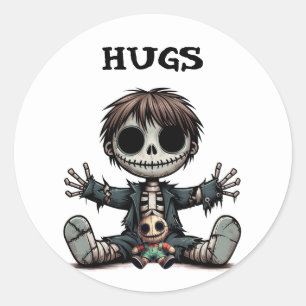 griezelig skelet jongen geven knuffels cartoon kun ronde sticker