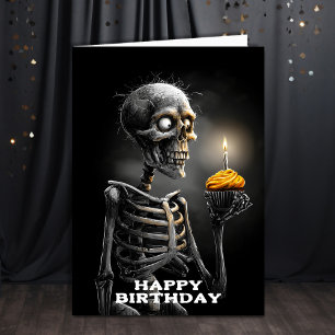 Griezelig Skelet met Cupcake Verjaardag Kaart