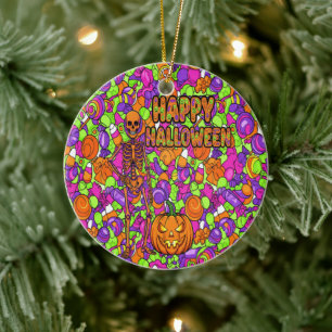 Griezelig Skelet Snoep Feest Patroon Halloween Keramisch Ornament