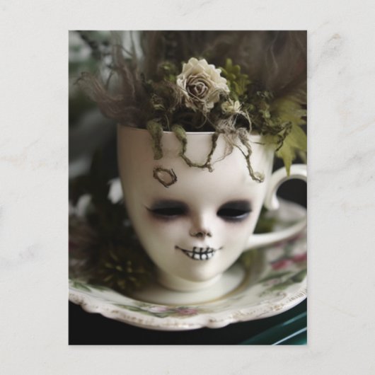 Griezelig theekopje Planten Briefkaart (Voorkant)
