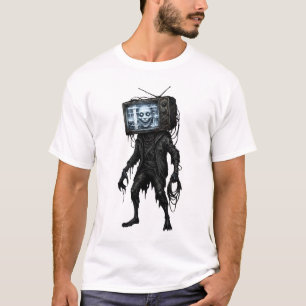 Griezelig TV-hoofd Televisie Zombie Cyberpunk-ontw T-shirt