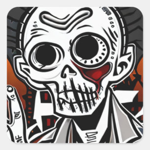 Griezelig zwart en Sinaasappel Skeleton Halloween Vierkante Sticker