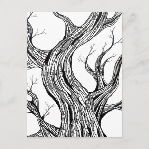Griezelige Abstracte Boom Pen Tekening Kunst Briefkaart