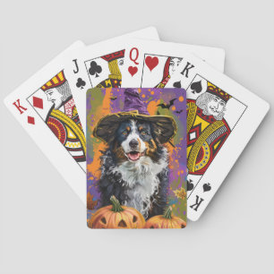 Griezelige Australische Herdershond Halloween Heks Pokerkaarten