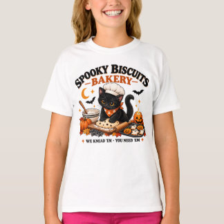 Griezelige Bakkerij Zwarte Kat, Halloween Geest Bi T-shirt