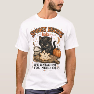 Griezelige Biscuit Bakkerij Zwarte Kat Halloween T-shirt