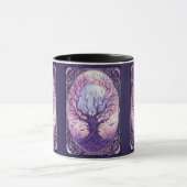 Griezelige boom Volle Maan Vogels Paarse Halloween Mok (Midden)