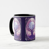 Griezelige boom Volle Maan Vogels Paarse Halloween Mok (Voorkant links)