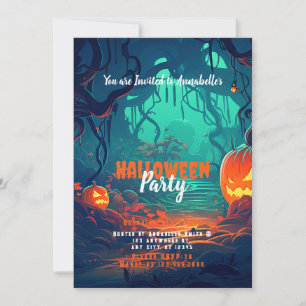 Griezelige Bos Jack-O'-Lanterns Halloween Feest Kaart