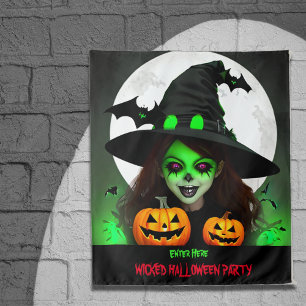 Griezelige Boze Heks Halloween Feest Banner Wandkleed