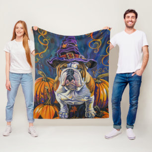 Griezelige Bulldog Halloween Heks En Pompoen Fleece Deken