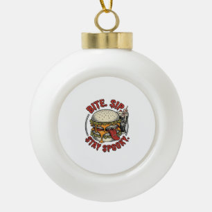 Griezelige Burger T-shirt Vintage Gravure Hallowee Keramische Bal Ornament