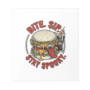 Griezelige Burger T-shirt Vintage Gravure Hallowee Notitieblok