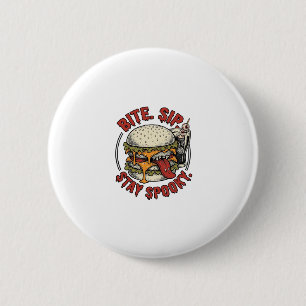 Griezelige Burger T-shirt Vintage Gravure Hallowee Ronde Button 5,7 Cm