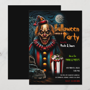 Griezelige Carnavalsclown Halloween Feest Kaart
