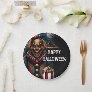 Griezelige Carnavalsclown Halloween Feestje Papieren Bordje