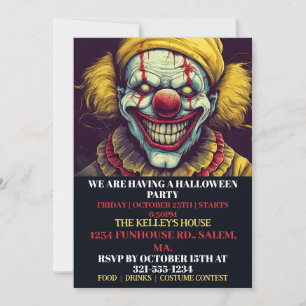 griezelige clown gelukkig halloween party uitnodig kaart