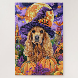 Griezelige Cocker Spaniel Hond Halloween Heks Pomp Legpuzzel