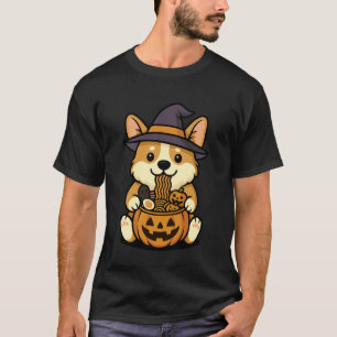 Griezelige Corgi Pompoen Japanse Ramen Noedels T-shirt