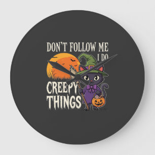 Griezelige Dingen Halloween Kat Heks Ontwerp_1 Grote Klok