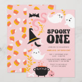 GRIEZELIGE EEN Cute en moderne roze spook uitnodig Kaart (Voorkant / Achterkant)