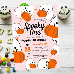 Griezelige Eén Geest 1e Verjaardag Halloween Feest Kaart