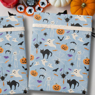 Griezelige Eerste Halloween Kinderverjaardag Blauw Cadeaupapier