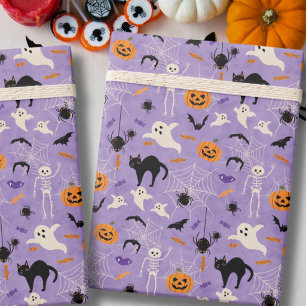 Griezelige Eerste Halloween Kinderverjaardag Paars Cadeaupapier