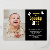 Griezelige Eerste Verjaardag Folie Uitnodiging (Voorkant)