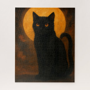Griezelige Elegantie Halloween Zwarte Kat Oogstmaa Legpuzzel