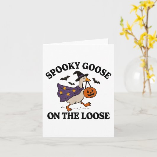Griezelige Gans Op Vrije Voeten Heks Grappige Gans Kaart (Gele Bloem)