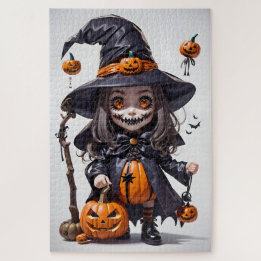 Griezelige Geanimeerde Halloween Heks, Jack-O-Lant Legpuzzel