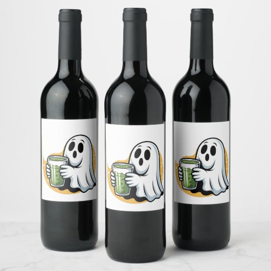 Griezelige Geest Drinkt Matcha Halloween Wijn Etiket (Flessen)