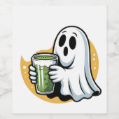 Griezelige Geest Drinkt Matcha Halloween  Wijn Etiket (Enkel label)