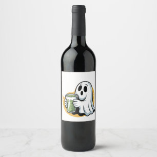 Griezelige Geest Drinkt Matcha Halloween Wijn Etiket