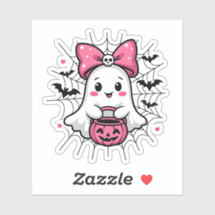 Griezelige Geest met Roze Strik Borstkanker Bewust Sticker