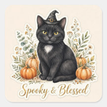 Griezelige & Gezegende Zwarte Kat Halloween Sticke