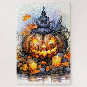 Griezelige Gloeiende Halloween Pompoen Legpuzzel