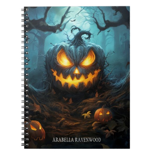 Griezelige, gotische enge pompoen Halloween Horror Notitieboek (Voorkant)