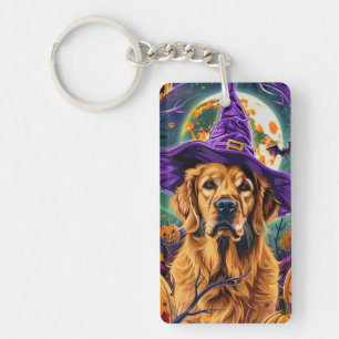 Griezelige Goudkleurige Retriever Halloween Heks P Sleutelhanger