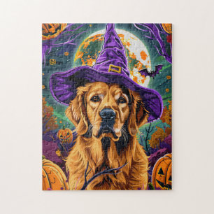 Griezelige Goudkleurige Retriever Halloween Heksen Legpuzzel