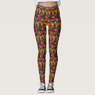 Griezelige Greyhound-hond Halloween-heks en pompoe Leggings