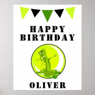 Griezelige Groene Slijm Monster Vlaggen Verjaardag Poster