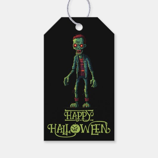 Griezelige Groene Zombie | Zwarte Kinderen Hallowe Cadeaulabel (Voorkant)